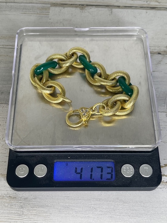 Rare Judith Ripka Chrysoprase Cable Bracelet Gold Clad Statement - Picture 7 of 7